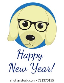 Happy new year greeting card with cute dog, puppy. Chinese New Year concept. Vector illustration