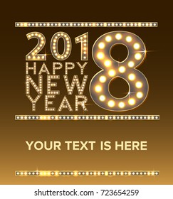 Happy New Year Greeting Card with Bulb Lamps Gold Light vector