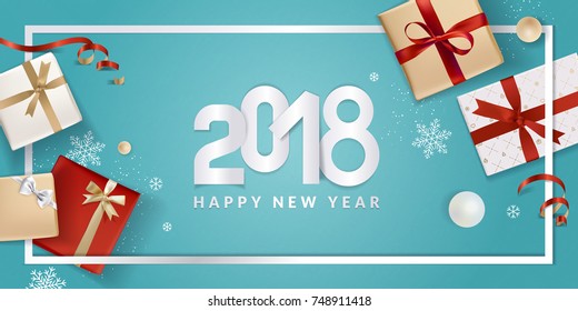 Happy New Year greeting card. Vector illustration concept for greeting cards, web banner, flayer brochure, party invitation card.