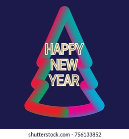 Happy New Year greeting card template with fluid colors christmas tree frame.