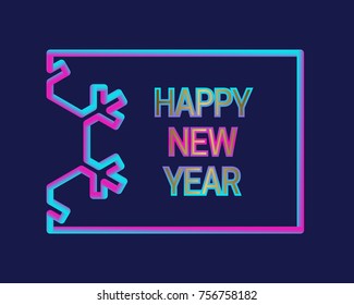 Happy New Year greeting card template with fluid colors snowflake silhouette frame.