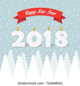 Happy New Year greeting card with transparensy trees and candles