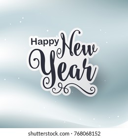 Happy New Year greeting card typography flyer template with lettering. Poster, card, label, banner and reindeer design. Vector illustration