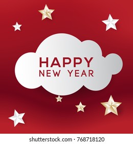  Happy New Year greeting card typography flyer template with lettering. Poster, card, label, banner and reindeer design. Vector illustration