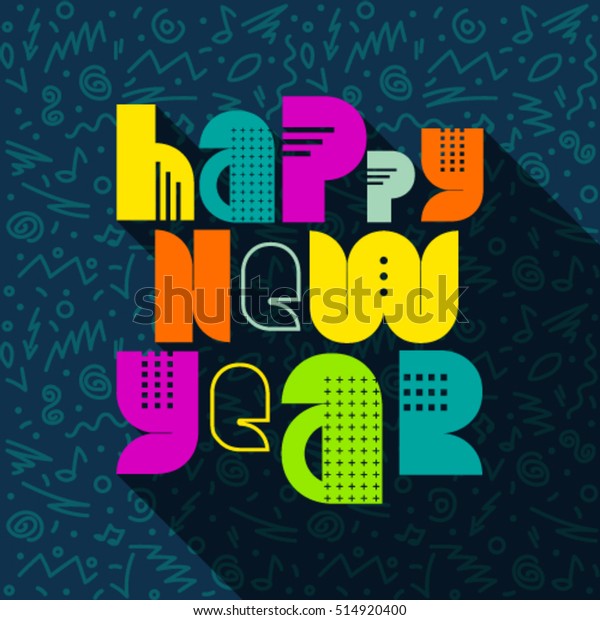 Happy New Year Greeting Card 80s Stock Vector Royalty Free 514920400