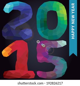 Happy New year greeting card,invitation,banner,Wallpaper.Multicolor  Triangles, polygons 2015 new year on  volume dark background.Square composition.The vector.