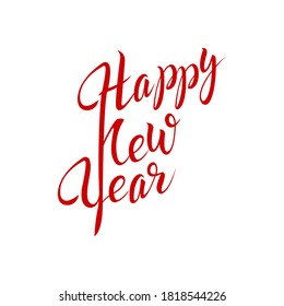 Happy new year greeting, composition of three handwritten words with a common capital letter, isolated on white background. Festive vector lettering