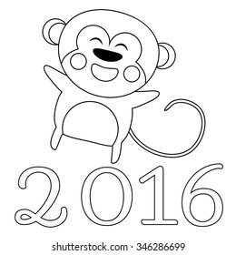 Happy New Year greeting cute monkey illustration vector icon isolated on white background