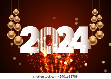 Happy New Year greeting with dark bokeh background. Vector new year background.