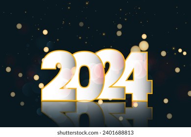 Happy New Year greeting with dark bokeh background. Vector new year background.