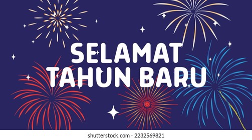 Happy new year greeting, with fireworks in the background