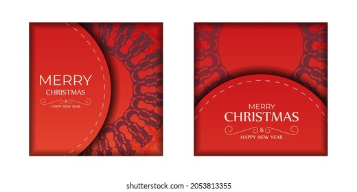 Happy New Year Greeting Flyer Template Red Color Luxury Burgundy Pattern