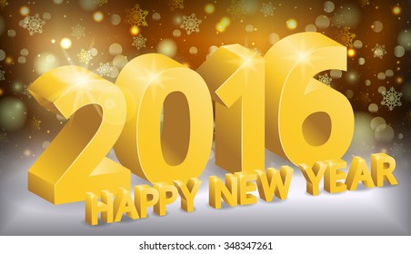 Happy New Year! Greeting inscription in gold, large letters on a fabulous background