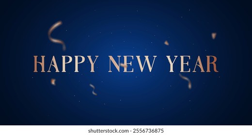 Happy New Year greeting with rose gold letters on blue
