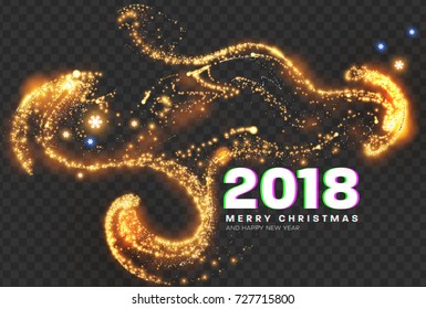 Happy New Year greeting vector illustration with magic glowing flow stars