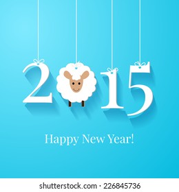 Happy New Year greetings card or background. White tags with 2015 on blue background