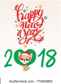 Happy new year greetings with cute chihuahua sit