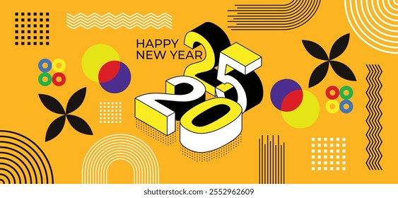 Happy new year Greetings design with modern text on dark background. Creative concept for banner, poster or any Background.