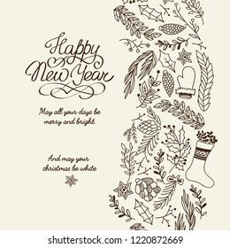 Happy New Year greetings typography design decorative card doodle with wishes all your days be merry and bright and Christmas be white vector illustration