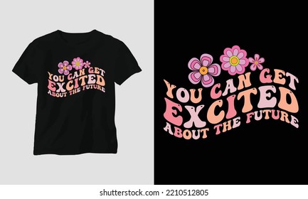 Happy New Year Groovy Style T-shirt Design. Festival, Wavy, Girly, Party, Retro