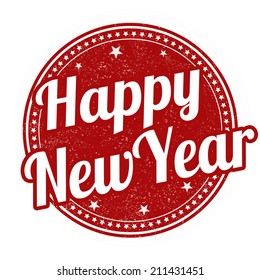Happy New Year grunge rubber stamp on white, vector illustration