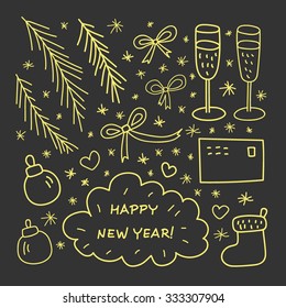 happy new year hand draw greeting card vector