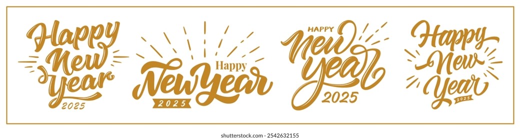 Happy new year hand drawing lettering with vintage style