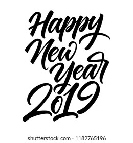 Happy New Year hand drawn greeting card design. Modern calligraphy banner. Lettering cector design for a holiday poster isotaled on white background