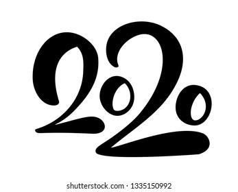 Happy New Year Hand drawn vector lettering text 2020. Calligraphy black number for greeting card. Vintage Christmas illustration design.