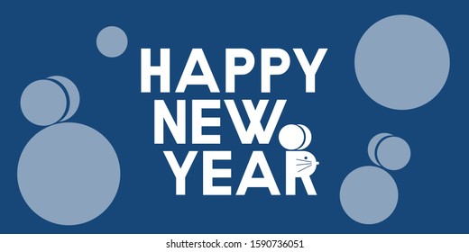 Happy New Year - hand drawn lettering on navy blue background. Flat vector illustration for cards, greetings, party invitations, posters, flyers, leaflets, seasonal design and decoration, prints, web.