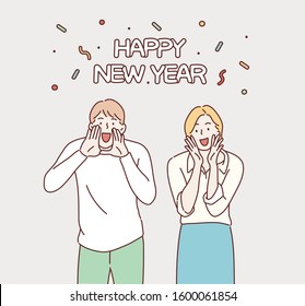 Happy new year. Hand drawn style vector design illustrations.