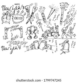 Happy new Year, hand drawn doodles
