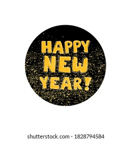 Happy New Year hand drawn golden wishes on black background