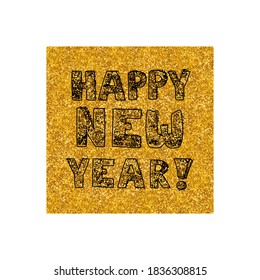 Happy New Year hand drawn wishes on golden background