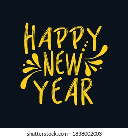 Happy new year. Hand drawn typography poster design. Premium Vector.