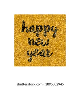Happy New Year hand drawn vector wishes on golden background