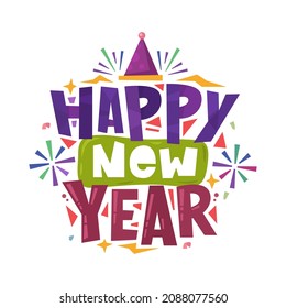 Happy new year hand drawn lettering inspirational and motivational quote