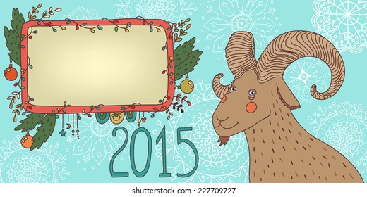 Happy New Year Hand Drawn Doodle  Funny Goat Vector Illustration