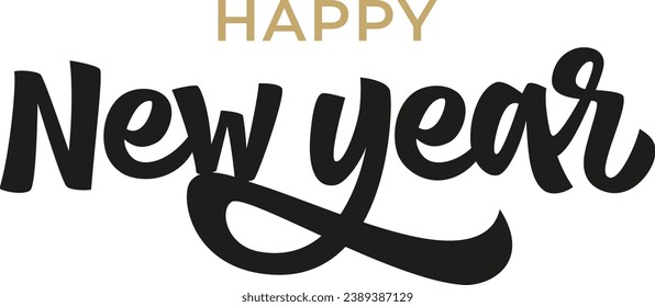 Happy New Year hand drawn vector lettering. Handwritten modern brush calligraphy with the inscription Happy New Year 2024 on a white background. Typography, text design. Vector illustration.