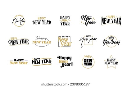 Happy New Year. Hand drawn lettering isolated on white background.