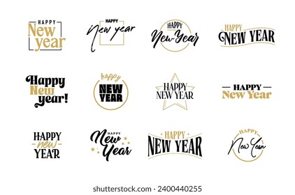 Happy New Year. Hand drawn lettering isolated on white background.