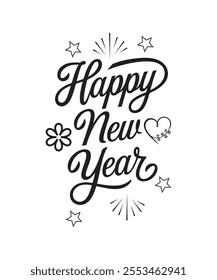 Happy New Year Hand drawn typography design.