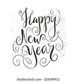 Happy New Year - Hand drawn Christmas vector typography. Perfect design element for a New Year card.

