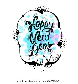 Happy New Year, hand drawn letters on a bright background. Vector illustration, concept greeting cards EPS10