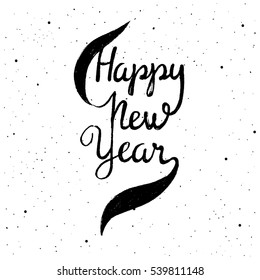 Happy new year. Hand drawn vector illustration for holiday. New Year lettering.