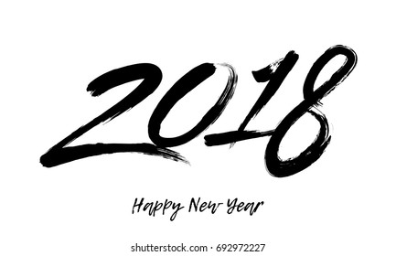 Happy New Year hand drawn paint brush text calligraphy for greeting card on white background. Vector trendy creative wish font for Christmas holiday poster design