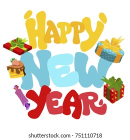 Happy New Year. Hand drawn inscription isolated on white background for greeting cards, posters, invitations and other items.