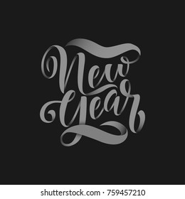 Happy New Year hand drawn lettering for card. Vector illustration.