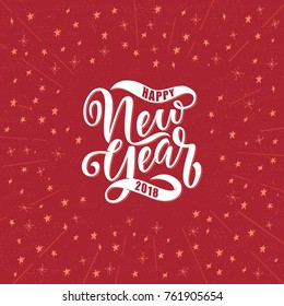 Happy New Year hand drawn lettering for card. Vector illustration.