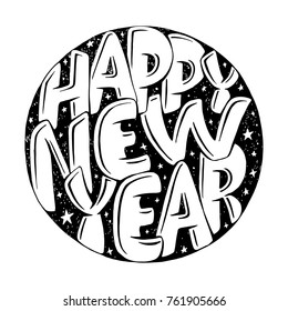 Happy New Year hand drawn lettering for card. Vector illustration.